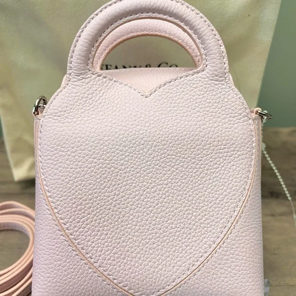 Tiffany & Co. Soft Pink Leather Mini Bag with Heart Charm Chain